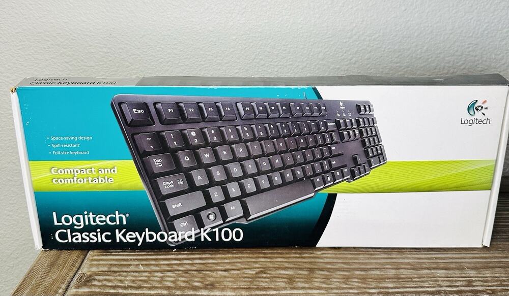 Logitech Classic Keyboard K100 Wired Computer Keyboard Black PS/2 USB Adapter